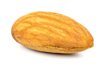 Single almond nut on white background
