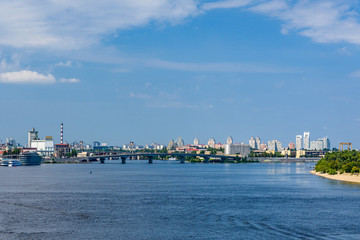 View on a river Dnieper and residential districts in Kiev, Ukraine