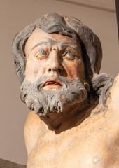 BANSKA STIAVNICA, SLOVAKIA - FEBRUARY 19, 2015: The detail of carved statue of Christ on the cross as the part of baroque Calvary from years 1744 - 1751.