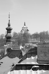 Banska Stiavnica - Slovakia - unesco monument - New castle and the roofs of the town in winter...