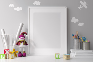 mockup frame with toy and paper