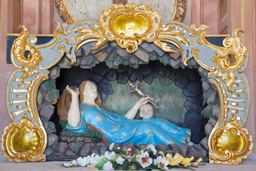 BANSKA STIAVNICA, SLOVAKIA - FEBRUARY 19, 2015: The  carved statue of St. Mary Magdalen - baroque...