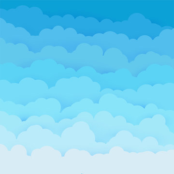 Blue magical clouds in the sky. Flat background for posters, banners. Heaven's beauty concept illustration background. Feminine, sweet fresh tints of morning sun rays.