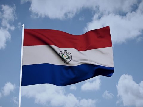 Flag of Paraguay |  waving flag on a blue sky | loopable 