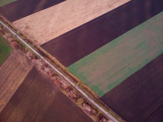 Aerial view of plowed field