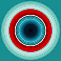 Colorful abstract bright circle , circular lines , radial striped texture in blue and red tones on cyan background. Round pattern