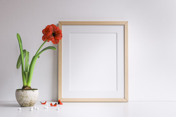 mockup frame with red flower