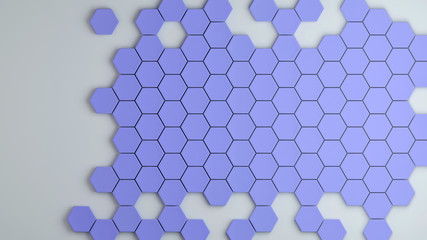 Abstract medium slate blue hexagons on white background; honeycomb pattern design 3d rendering, 3d illustration
