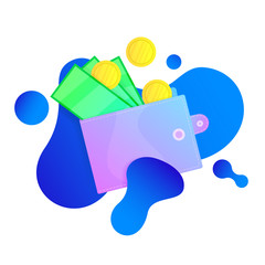 Wallet with banknotes and coins. Income payment concept. Vector illustration.