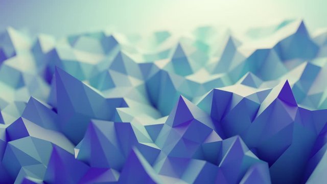 Abstract background of moving winter mountains in low-poly with depth of field, seamless loop.