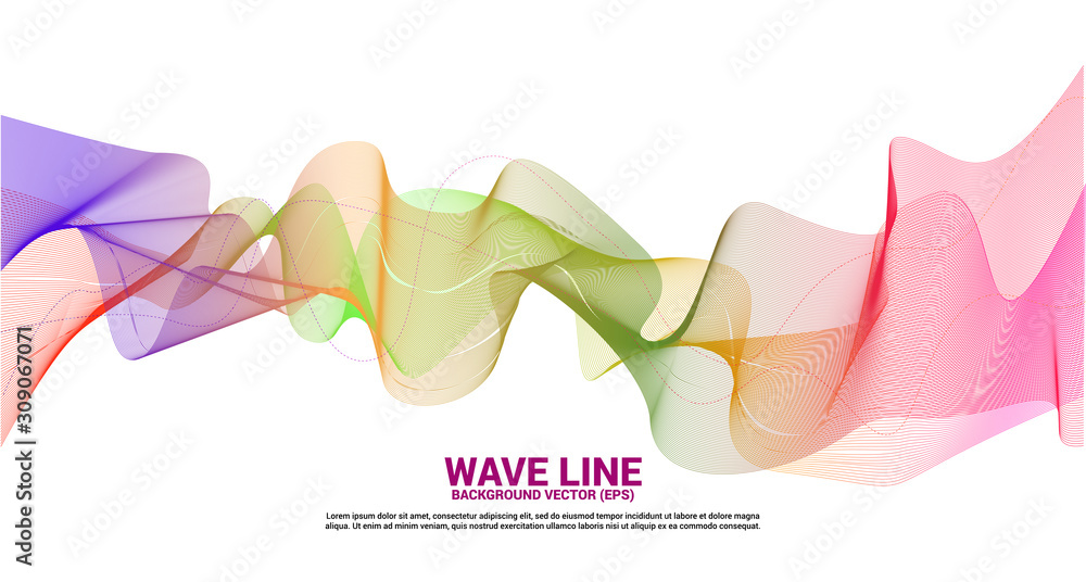 Poster green red Sound wave line curve on white background. Element for theme technology futuristic vector