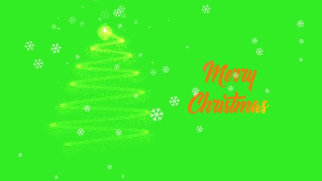 Merry Christmas postcard animation in after effects. Animated text and tree with snow on green screen background