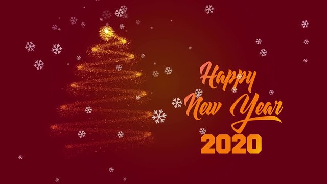 Beautiful family postcard animation of Happy New Year 2020 text and Christmas tree on red gradient background. Festive holiday