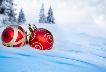 christmas decorations in snow holiday background