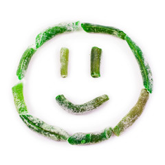 Smiley from frozen beans isolated on a white background.