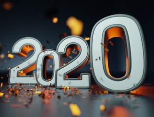 3D render of a New Year 2020 digits in dark background with depth of field and motion blur.