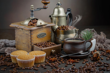 Black coffee on an old background in a cup