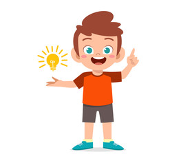 happy cute kid boy holding lamp idea