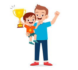happy cute kid boy become first winner