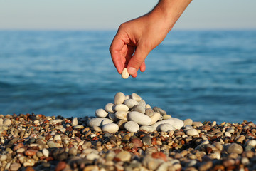 Pyramid of stones on the beach