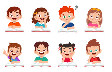 happy cute kids boy and girl study set