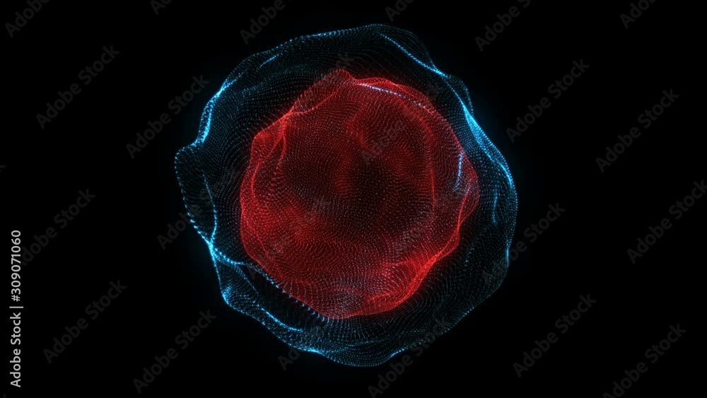 Poster abstract glowing sphere. glow particles. wavy round shape. motion background. futuristic element. is