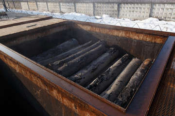 raw wood is cooked in the pool, closeup