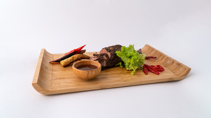 Chateaubriand with baked corn and chili pepper