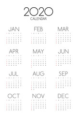 Calendar 2020 design template for a year modern minimal style