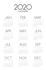 Calendar 2020 design template for a year modern minimal style