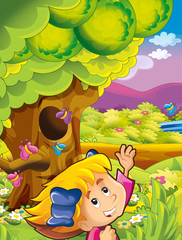 Fototapeta premium cartoon happy and funny scene with kid in the park having fun - illustration for children