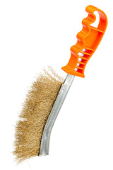 Brass wire brush with handle from orange plastic for cleaning and polishing hard or metal...