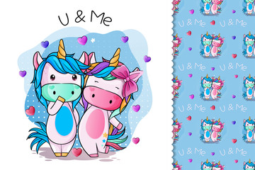 cute couple unicorn greeting card for kids