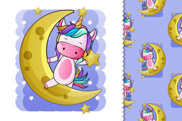 cute unicorn with moon and stars for kids