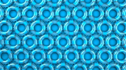 Blue swim rings on blue background.3D render illustration.