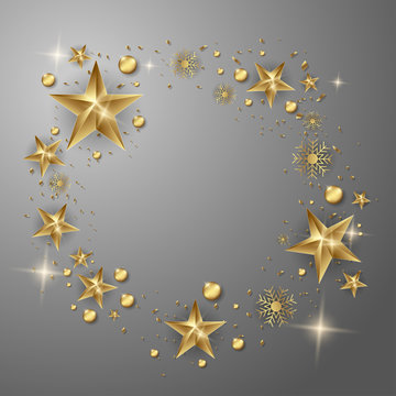 Vector Gold Stars Christmas greeting Card on a gray background