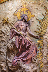 ZARAGOZA, SPAIN - MARCH 3, 2018: The polychome carved relief of Coronation of Virgin Mary in church...
