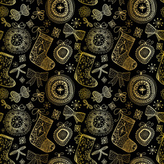 Christmas detailed baubles seamless pattern.