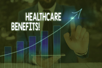 Text sign showing Healthcare Benefits. Business photo text monthly fair market valueprovided to Employee dependents