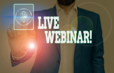 Conceptual hand writing showing Live Webinar. Concept meaning presentation lecture or seminar...