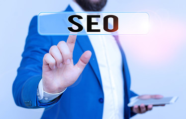 Conceptual hand writing showing Seo. Concept meaning incredibly effective way to market your near...