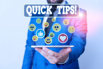 Text sign showing Quick Tips. Business photo text small but particularly useful piece of practical advice