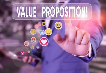 Writing note showing Value Proposition. Business concept for innovation service intended make product attractive