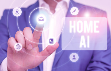 Word writing text Home Ai. Business photo showcasing home solution that enables automating the bulk of electronic