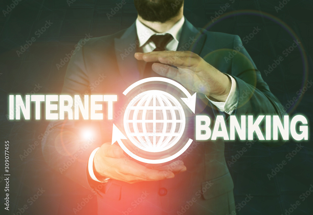 Poster writing note showing internet banking. business concept for banking method which transactions conduc