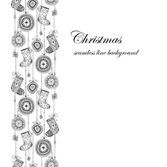 Christmas detailed baubles seamless border.