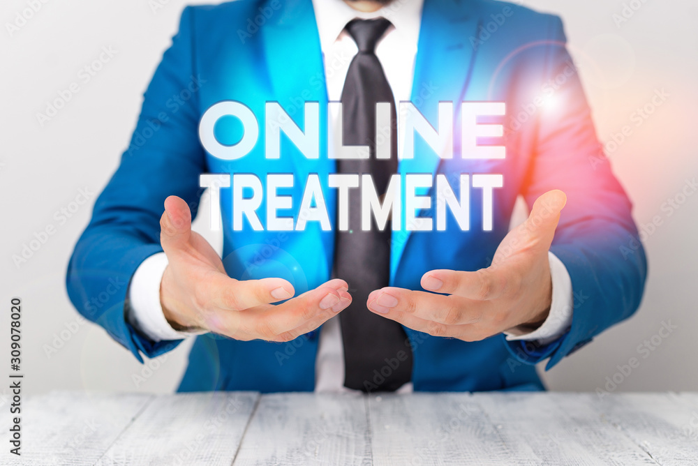Poster conceptual hand writing showing online treatment. concept meaning delivery of mental health counseli