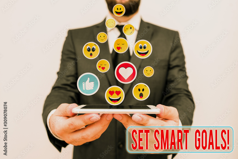 Poster word writing text set smart goals. business photo showcasing list to clarify your ideas focus effort