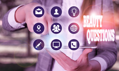 Word writing text Beauty Questions. Business photo showcasing a sentence or phrase used to find out...