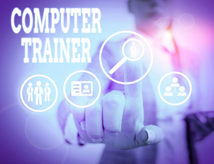 Word writing text Computer Trainer. Business photo showcasing instruct and help users acquire proficiency in computer